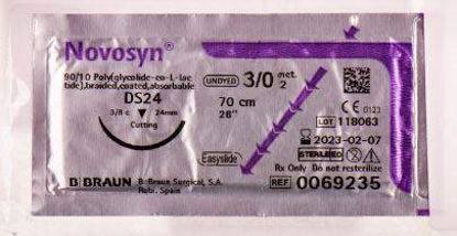 Фото Новосин материал шовный хирургический что рассасывается размер USP 3/0 (2) фиолетовый длина 70см игла HR26